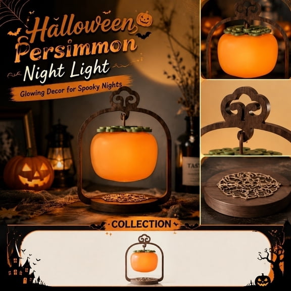 Table Lamp for Desk, Cute Persimmon Themed Warm Led Lighting, for Bedroom Decorations and Small Halloween Gathering Arrangement, Practical Night Stand Decor for Bedroom, Detailed