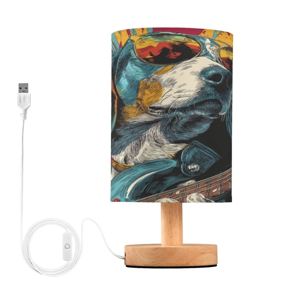Table Lamp Desk Lamp Bedside Lamp LED Lamp Night Light With USB Charging Interface for Home Bedroom Living Room Beagle Playing Electric Guitar