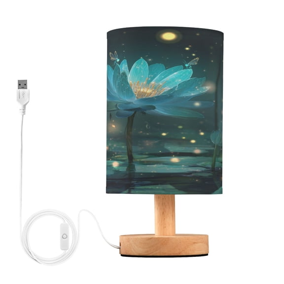 Table Lamp Desk Lamp Bedside Lamp LED Lamp Night Light With USB Charging Interface for Home Bedroom Living Room Blue Lotus Fireflies
