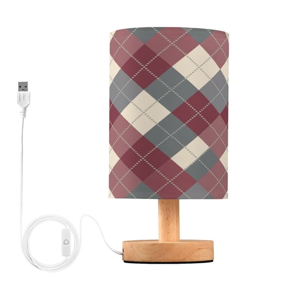 Table Lamp Desk Lamp Bedside Lamp LED Lamp Night Light With USB Charging Interface for Home Bedroom Living Room Maroon Argyle Interlock