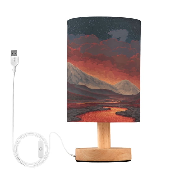 Table Lamp Desk Lamp Bedside Lamp LED Lamp Night Light With USB Charging Interface for Home Bedroom Living Room Red Lava Pixel Mountain