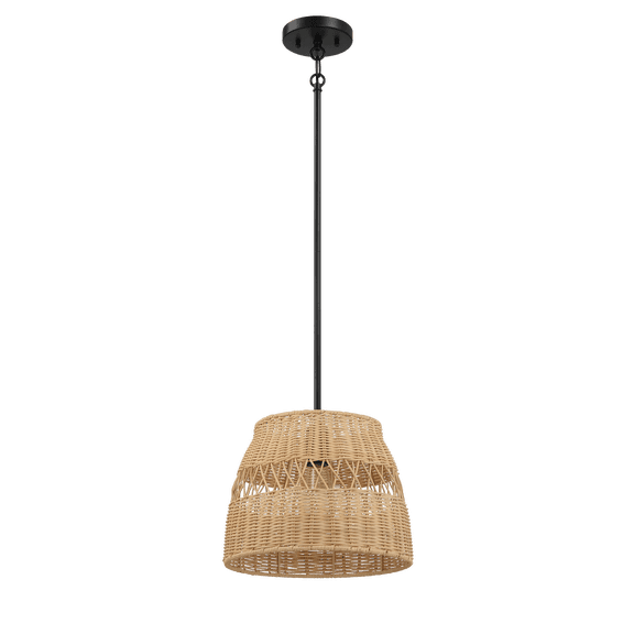 Table Lamp Essence Single Lights Pendant With Rattan Shade Black Metal Finish for Farmhouse Style,Bedroom Lamp