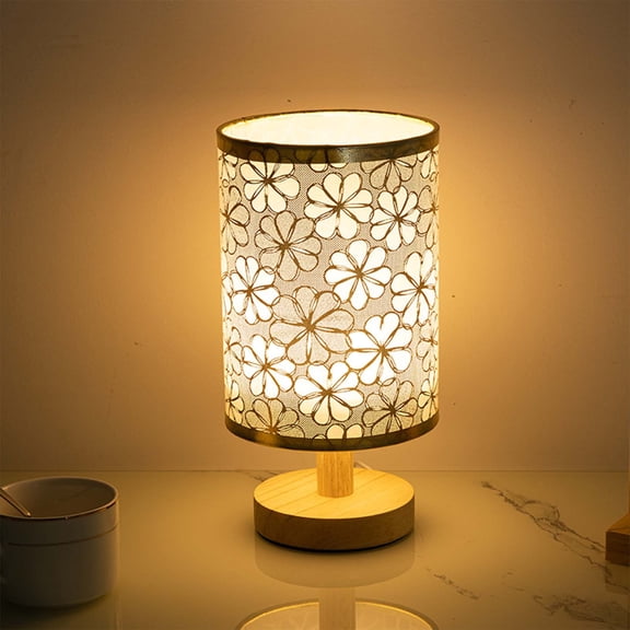 Table Lamp with Fabric Shade - Desk Lamp for Bedroom Nightstand - USB Powered Small Reading Light with Wooden Base - Home Office Decor Accent Lighting - Mom Gifts from Daughter Son - 5.1x9.4 Inch