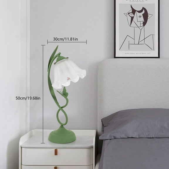 Table Lamp Flower Shape Glass Bedside Desk Light Fixture Green Reading Lamp