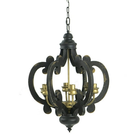 Table Lamp French Country Wood Chandelier, 6-Light Farmhouse Pendant Light Fixture with 28" Adjustable Chain for Kitchen Foyer Hallway, Bulb Not Included,Bedroom Lamp