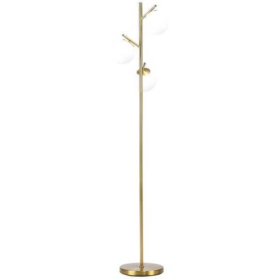 3-Light Modern Floor Lamps for Living Room, Tree Standing Lamp for Bedroom with Globe Lampshade, Steel Base, Gold