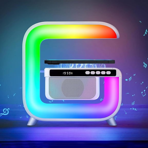 Table Lamp with Hi-Fi Bluetooth Speaker, Bedside LED Lamp with Up to 15W Qi Wireless Charger, Color Changing Mood Lamp with Alarm Clock, Desk Lamp for Bedroom, Nightstand, Home Decor, Gift
