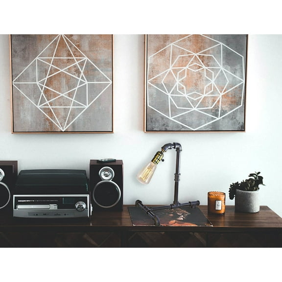 Table Lamp, Industrial Pipe Desk Lamp, Black Bedroom Lamp,Metal LED Lamp, Lighting & Lamps Industrial Pipe Desk Lamp