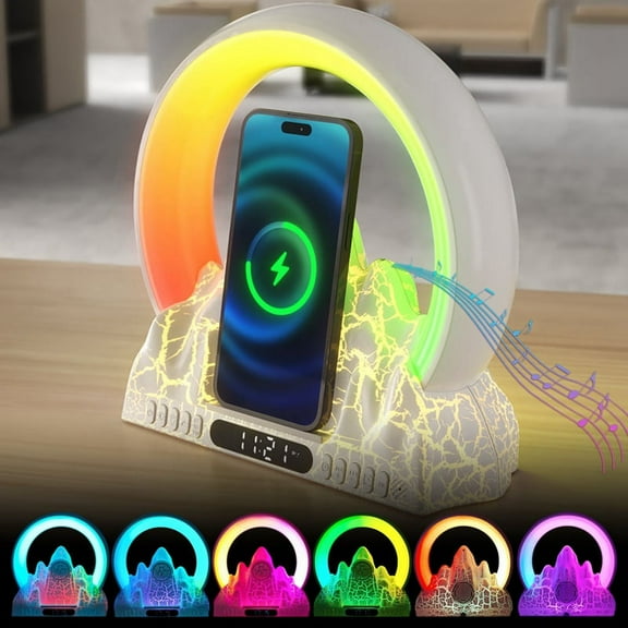 Table Lamp LED Sunrise Ambient Light with Built-in BT Speaker Alarm Clock Wireless Charging Function Support Tuya App-A
