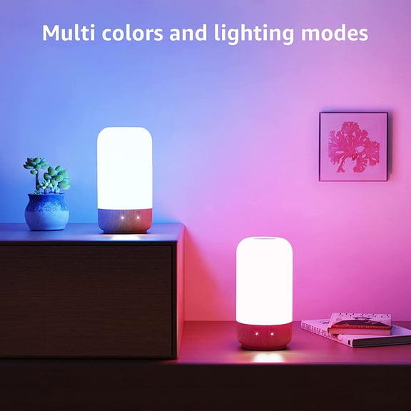 Table Lamp, LED Touch Lamp for Bedroom, Dimmable Bedside Night Light with Auto-off Timer, 350lm Tunable Soft Warm White, Daylight Cool White, RGB Color Changing Mood Lighting, Wood Grain