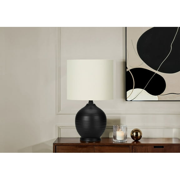 Table Lamp Lighting, 17"h, Table Lamp, Black Ceramic, Ivory / Cream Shade, Transitional,Bedroom Lamp
