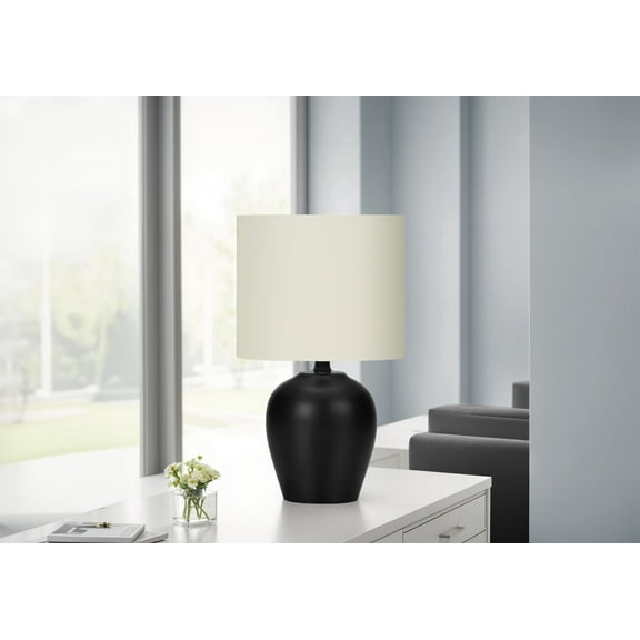 Table Lamp Lighting, 17"h, Table Lamp, Black Ceramic, Ivory / Cream Shade, Transitional,LED Lamp