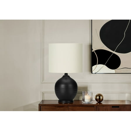 Table Lamp Lighting, 17"h, Table Lamp, Black Ceramic, Ivory / Cream Shade, Transitional,LED Lamp