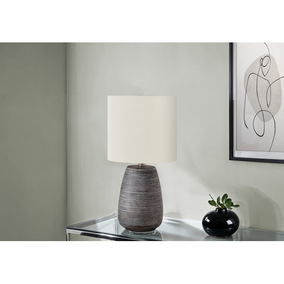 Table Lamp Lighting, 19"h, Table Lamp, Grey Ceramic, Ivory / Cream Shade, Contemporary,Bedroom Lamp