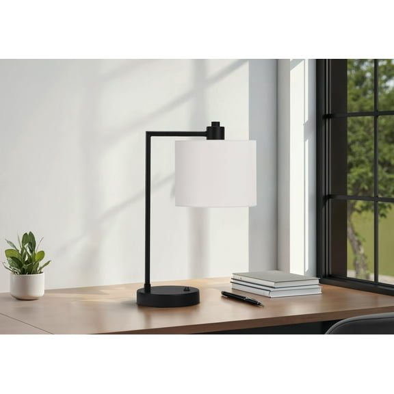Table Lamp Lighting, 19"h, Table Lamp, Usb Port Included, Black Metal, Ivory / Cream Shade, Modern,Bedroom Lamp
