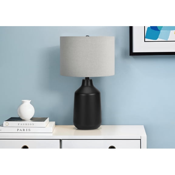 Table Lamp Lighting, 24"h, Table Lamp, Black Concrete, Grey Shade, Contemporary,Bedroom Lamp