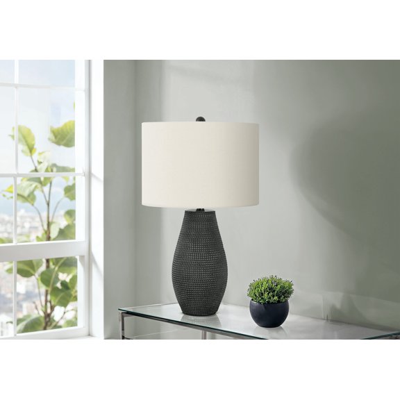 Table Lamp Lighting, 24"h, Table Lamp, Black Resin, Ivory / Cream Shade, Contemporary,Bedroom Lamp