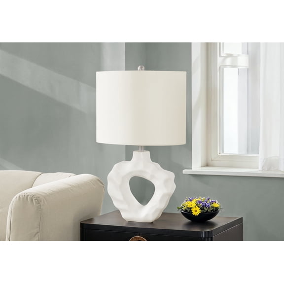 Table Lamp Lighting, 25"h, Table Lamp, Cream Resin, Ivory / Cream Shade, Modern,Bedroom Lamp