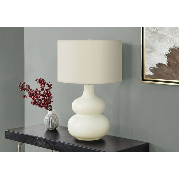 Table Lamp Lighting, 25"h, Table Lamp, Ivory / Cream Shade, Cream Ceramic, Contemporary,LED Lamp
