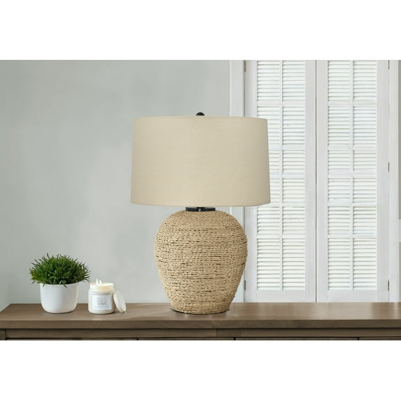 Table Lamp Lighting, 25"h, Table Lamp, Rattan, Beige Shade, Transitional,Bedroom Lamp