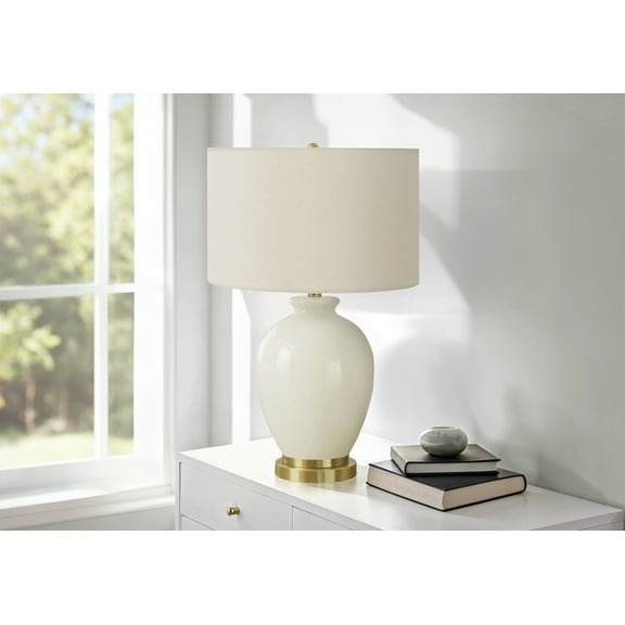 Table Lamp Lighting, 26"h, Table Lamp, Ivory / Cream Shade, Cream Ceramic, Transitional,Bedroom Lamp