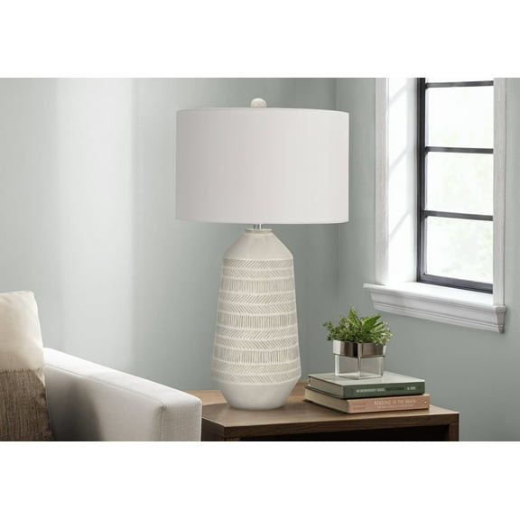 Table Lamp Lighting, 33"h, Table Lamp, Ivory / Cream Shade, Cream Ceramic, Contemporary,Bedroom Lamp