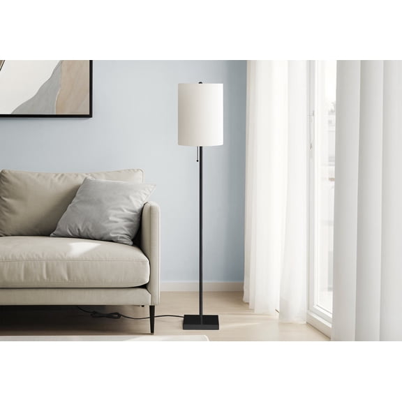Table Lamp Lighting, 62"h, Black Metal, Ivory / Cream Shade, Contemporary,Bedroom Lamp
