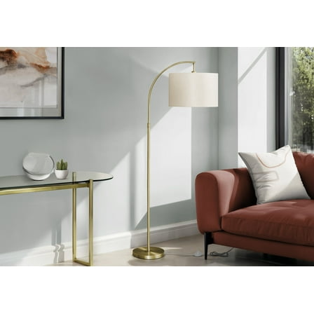 Table Lamp Lighting, 65"h, Floor Lamp, Brass Metal, Ivory / Cream Shade, Contemporary,LED Lamp