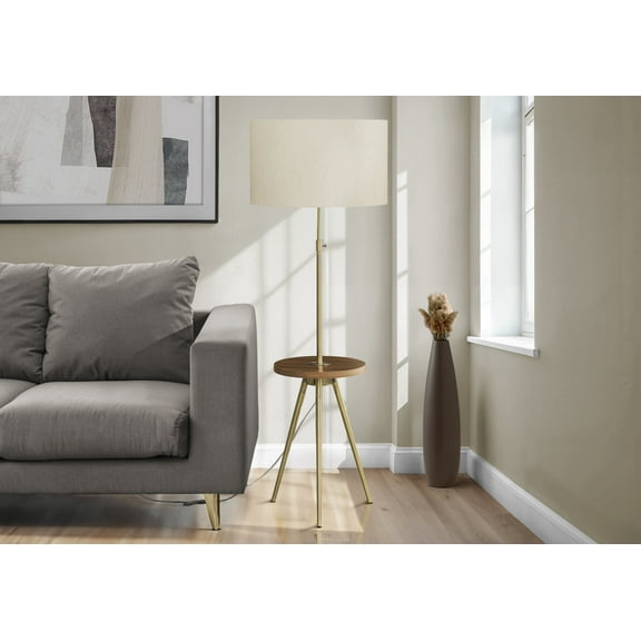 Table Lamp Lighting, Floor Lamp, 63"h, Gold Metal, Ivory / Cream Shade, Contemporary,Bedroom Lamp