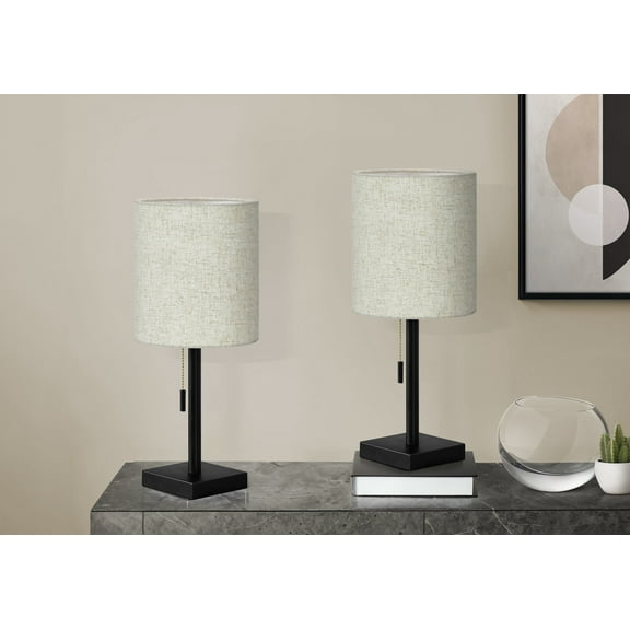 Table Lamp Lighting, Set Of 2, 17"h, Table Lamp, Usb Port Included, Black Metal, Beige Shade, Contemporary,Bedroom Lamp