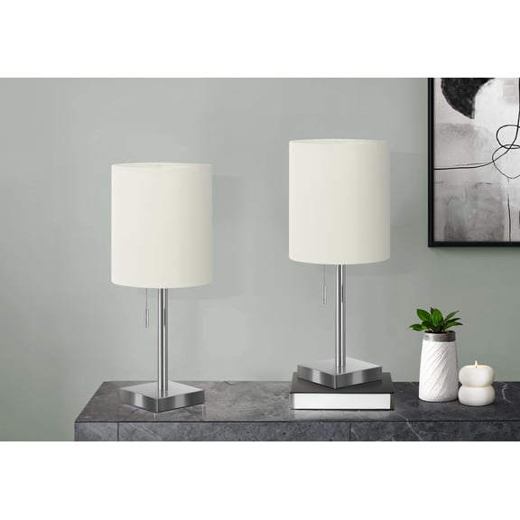 Table Lamp Lighting, Set Of 2, 17"h, Table Lamp, Usb Port Included, Nickel Metal, Ivory / Cream Shade, Contemporary,Bedroom Lamp