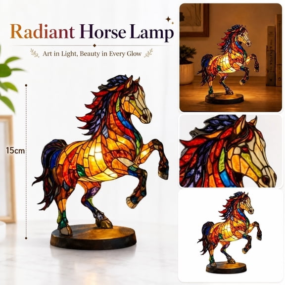 Table Lamp for Living Room, Horse Decor for Home, Night Stand Lamp for Bedroom, Desk Decorations, 12X4.5X6 Inch Creative Usb Small Night Light, Stained Glass Style Colorful Horse