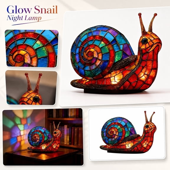 Table Lamp for Living Room, Stained Glass Lamp, Night Light Lamp, Bedroom Table Lamp, Snail Style Stained Glass Effect Resin Led Decorative Lighting 7X5X6 Inch, Compact Size to