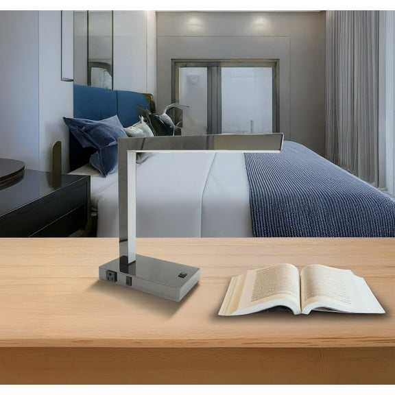 Table Lamp, Modern LED Desk Lamp with USB & Power Outlet, Pewter Bedroom Lamp,Metal LED Lamp, Lighting & Lamps Modern LED Desk Lamp with USB & Power Outlet
