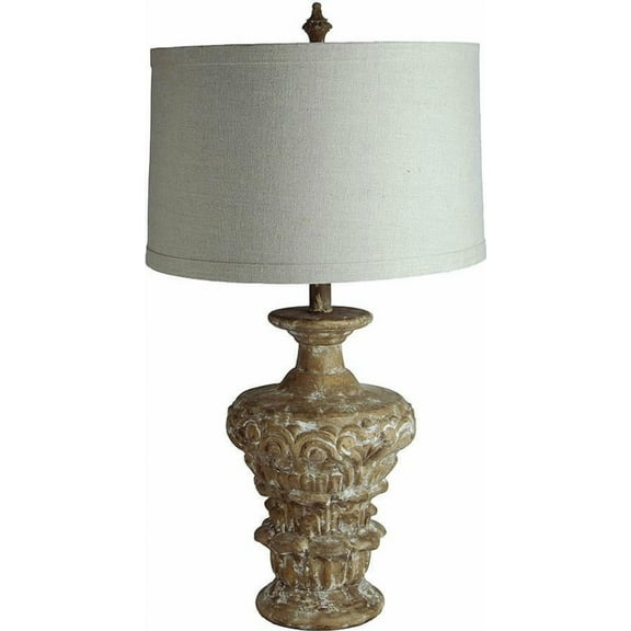 Table Lamp Natural White Black Brass Cream Pine Gray Wood Hiroshi Carved