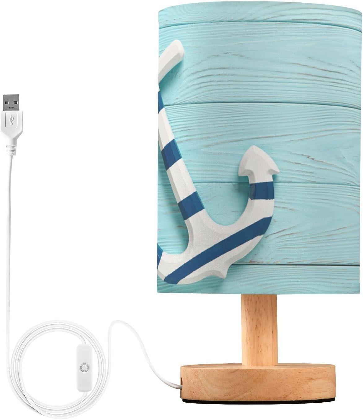 Table Lamp Nautical Anchor with Rope Turquoise Blue Grunge Wooden ...