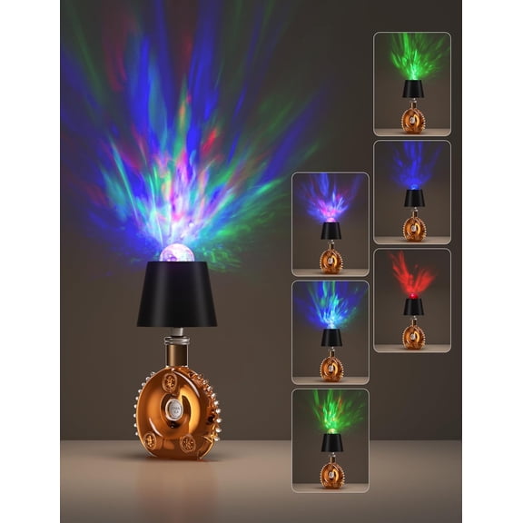 Table Lamp with Projector Lighting, Wireless Wine Bottle Lamps Rechargeable Wine Bottle Lights Water Wave Ripple Projection Liquor Bottle Room Decoration Light Ambient for Bar Restaurants