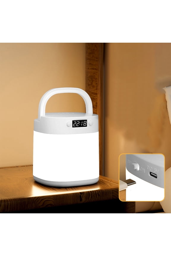 Table Lamp Rechargeable Night Light,360° Surround LED with Clock,3 Color Temperatures Dimming,Timer Function,Portable Emergency Lamp,Baby Feeding Bedside Eye Protection Holiday Gifts