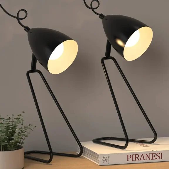 Table Lamp Set of 2, 350°Rotatable Small Desk Lamp, Modern Black Reading Bedside Lamps, Suitable for Study, Bedroom, Office, Dorm, Children's Room, 2 Bulbs Included