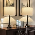 thumbnail image 1 of Table Lamp Set of 2, Beside Lamps with USB-C+A Nightstand Lamp with Pull Chain Swtich Modern Led Table Lamp for Living Room, Bedroom & Office-9W Led Bulbs Included(Black Set of 2), 1 of 7