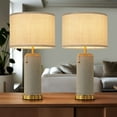 thumbnail image 1 of Table Lamp Set of 2 with Beige Fabric Shade Farmhouse Pull-Chain Switch Table lamp with grey fabric base Nightstand Bedside Lamps, 1 of 8