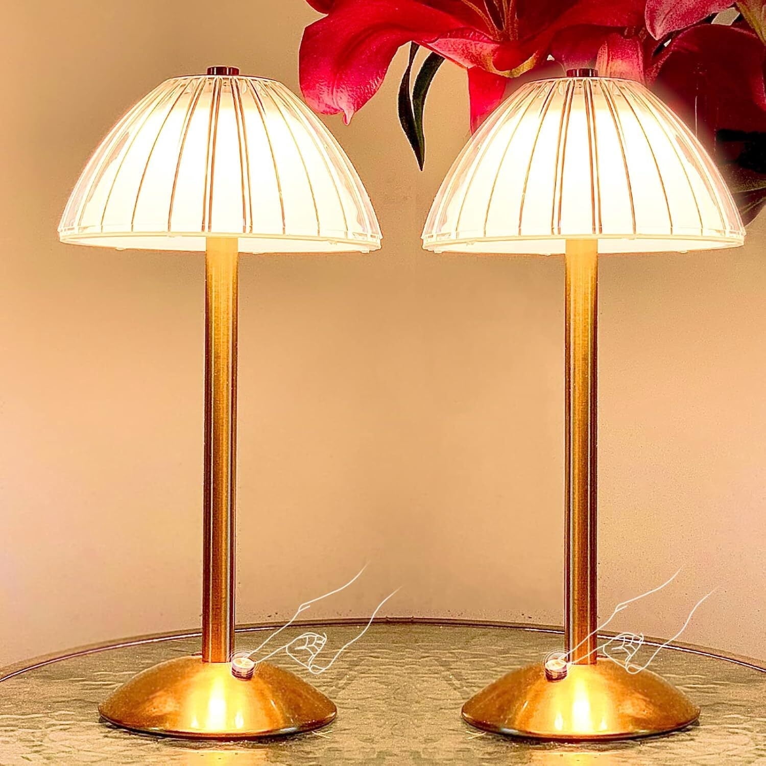 Table Lamp Set of 2 with Touch Sensor, 3 Color Dimmable Adjustable Brightness, Rechargeable Desk Lamp for End Table, Living Room, Bedroom