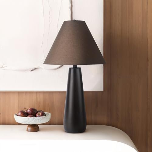 Table Lamp Sienna Tapered 26.5 Contemporary Brown Resin Base with Wide Linen Shade, E26 Bulb Included Elegant Desk Lamp for Bedroom, Living Room Lamp, Dorm or Nightstand$$Tools & Hardware Other