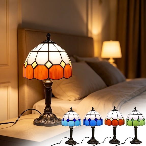 Table Lamp Stained Glass Art Decorative Bedside Light 14in Colorful Warm Night Light for Bedroom Living Room Home Decor by Xuniizn