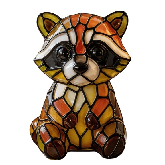 Table Lamp Stained Glass Raccoon Figurine Accent Night Light for Living Room Bedroom Desk Nursery Side Table Home and All Ages Room Decor
