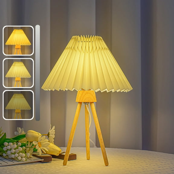 Table Lamp Table Lamp,Nightstand Bedside Light,Infinitely Dimmable,Linen Fabric Shade,Solid Wood Base,USB Plug In,LED Bulb Included,Living Room Office Dorm,Reading Lamp Holiday Gifts