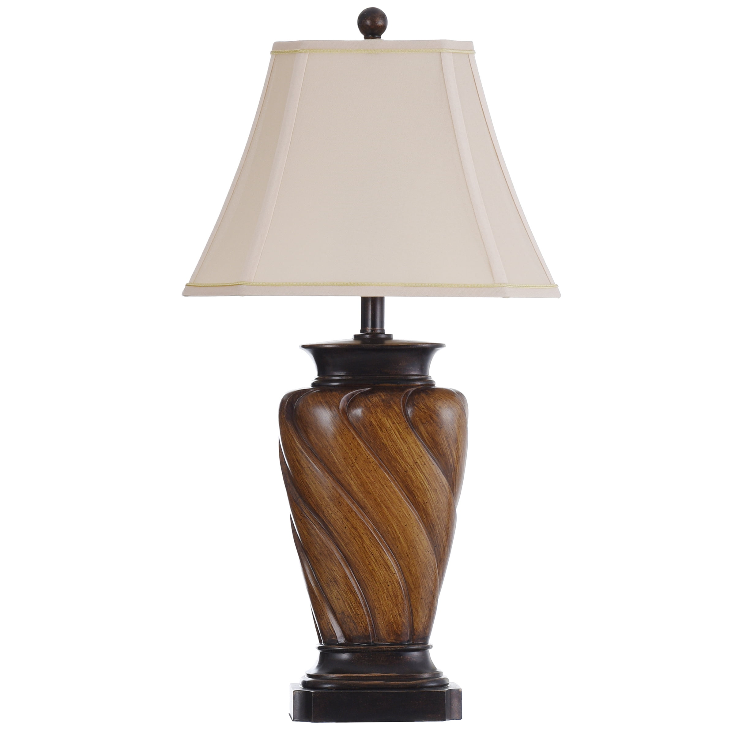 Toffee Wood Finish Table Lamp with White Fabric Shade