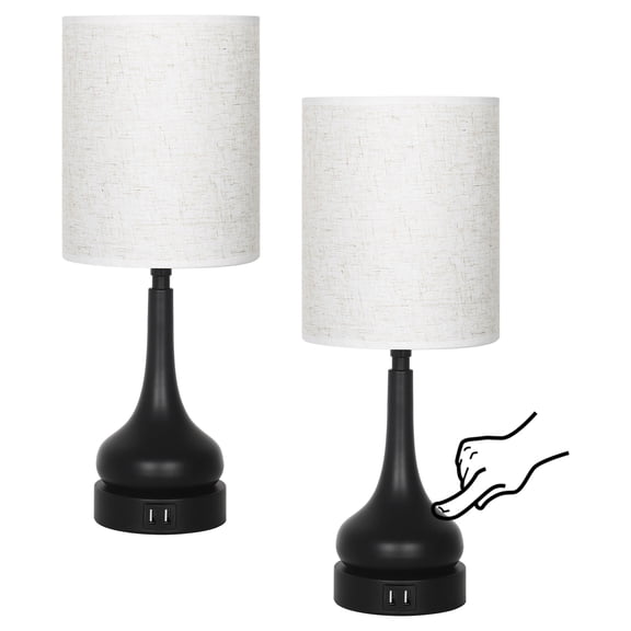 Table Lamp Touch Modern Nightstand Lamp with 2 USB Port Bedside Desk Lamp with Fabric Shade for Living Room Bedroom