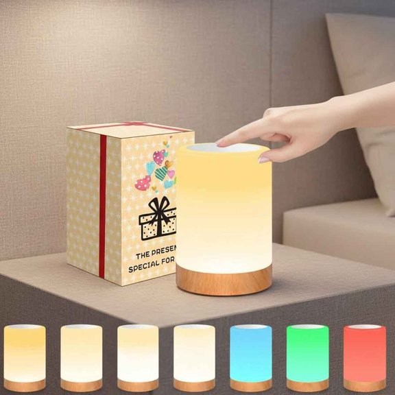 Table Lamp, Touch Sensor Bedside Lamps, Dimmable Warm White & Color Changing RGB Light for Bedroom, Living Room Gift Pack