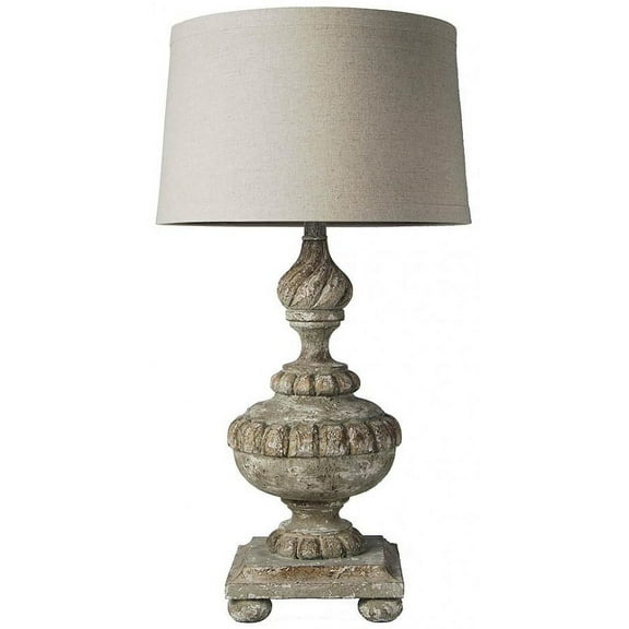 Table Lamp Transitional Green Gold Distressed Antique Gray Black Hand-Carved